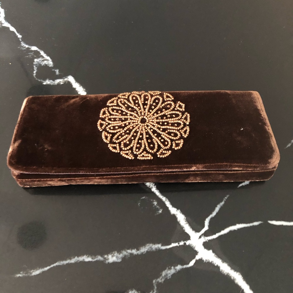 Brown Velvet with Bronze beading Clutch
